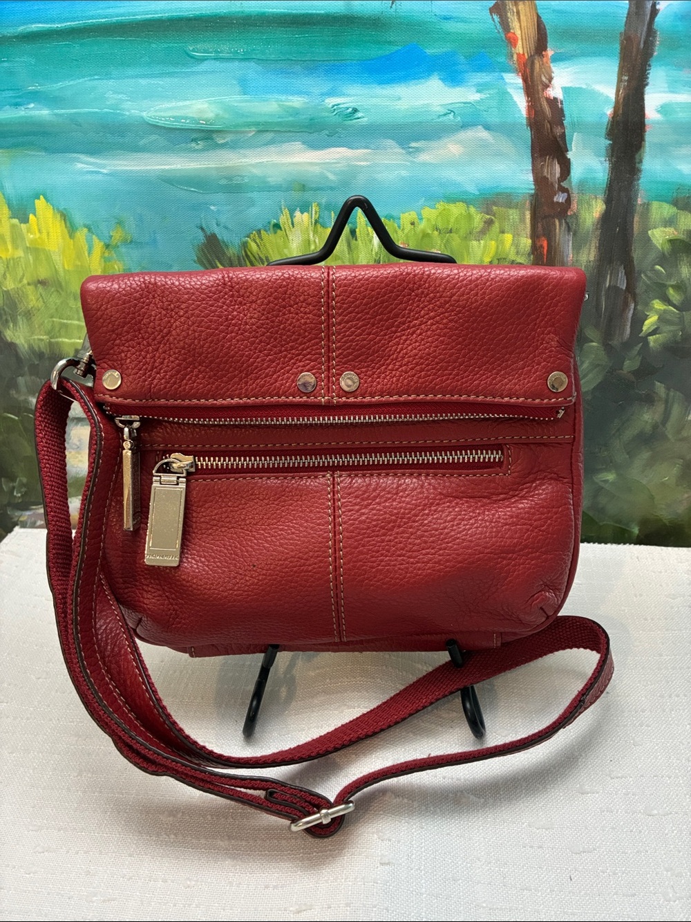 Tignanello Red Leather Crossbody Bag